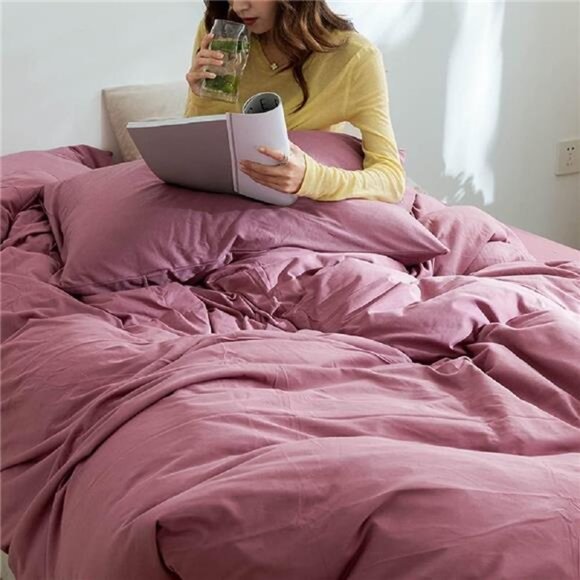 Solid Purple Duvet Cover Queen Pale Mauve Solid Color Bedding Set Jersey Knit - Picture 3 of 7
